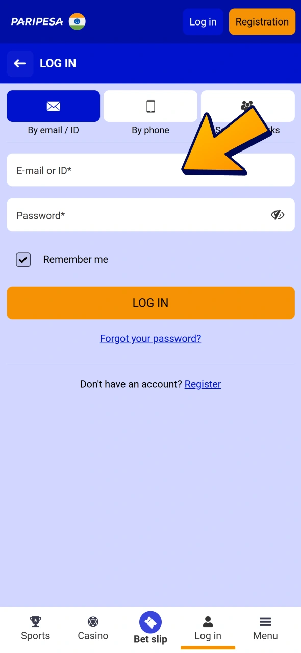 Enter your login and password correctly to sign in to Paripesa.