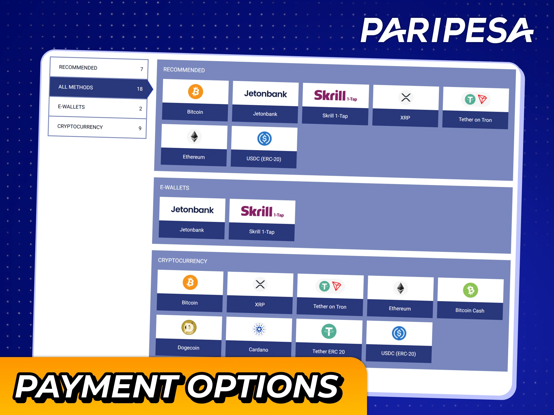 Use convenient payments for all your Paripesa transactions.