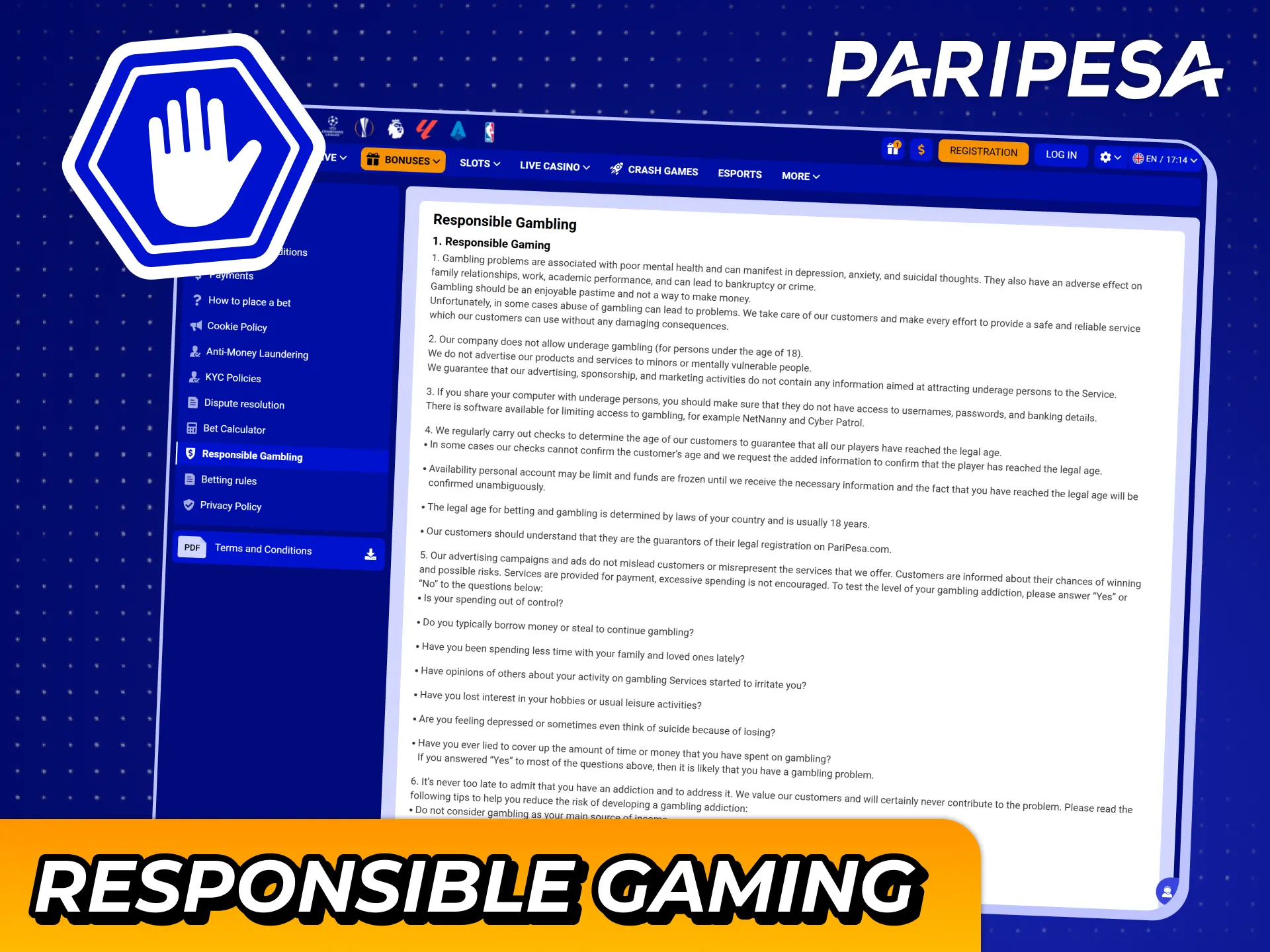 Follow responsible gaming practices while betting on Paripesa.