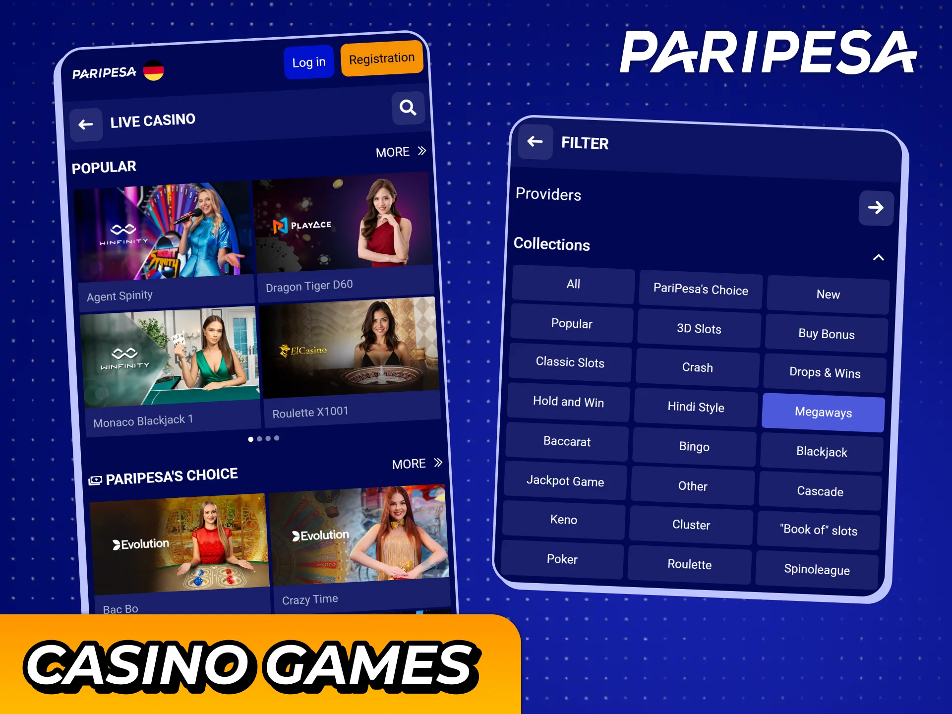 Explore many different casino games with Paripesa iOS app.