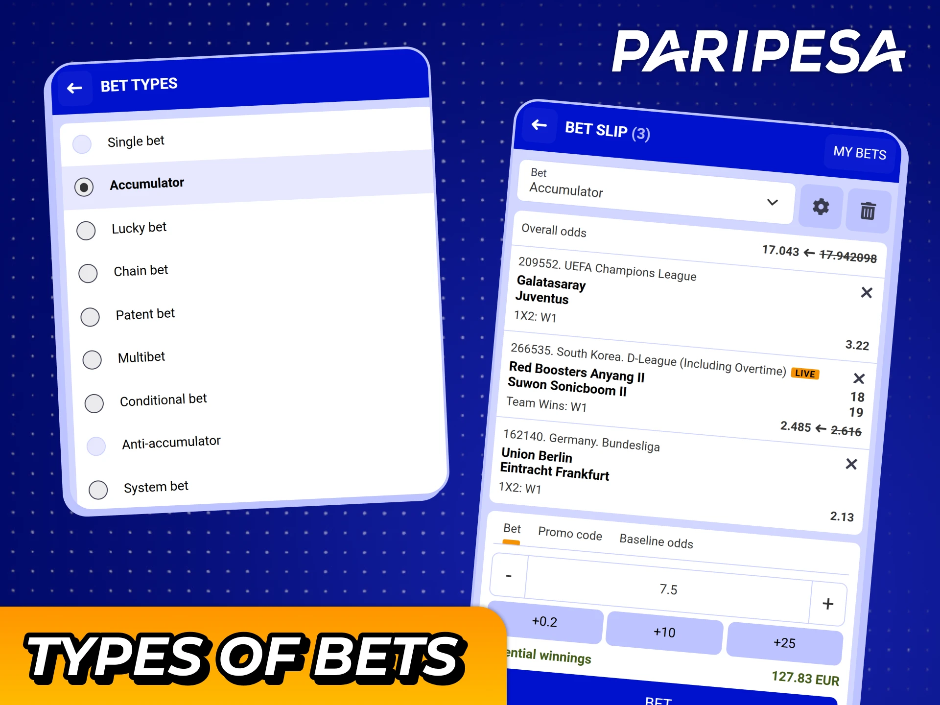 Place different bets to multiply your winnings at Paripesa iOS app.