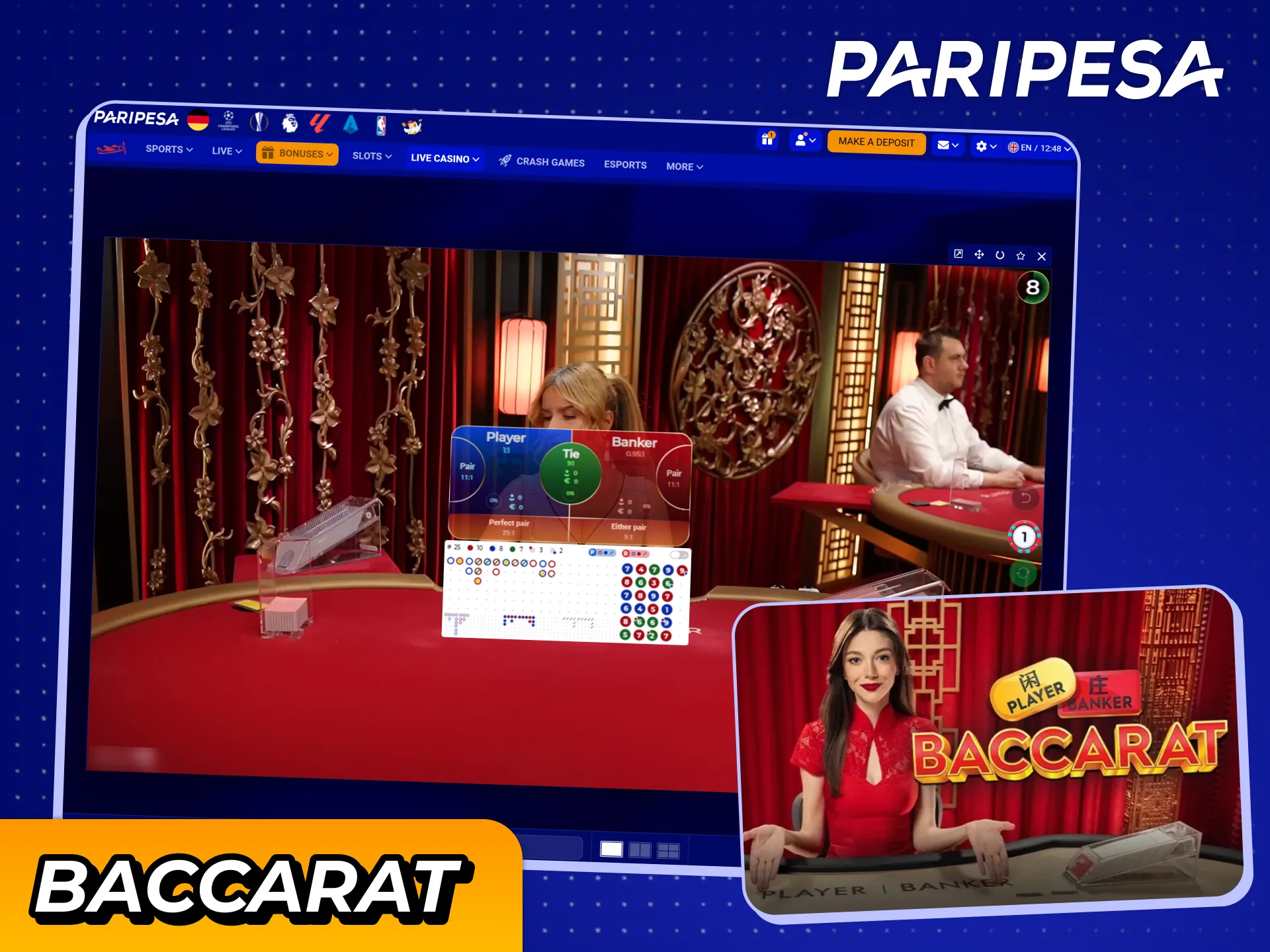 Play any different Baccarat games with Paripesa casino.