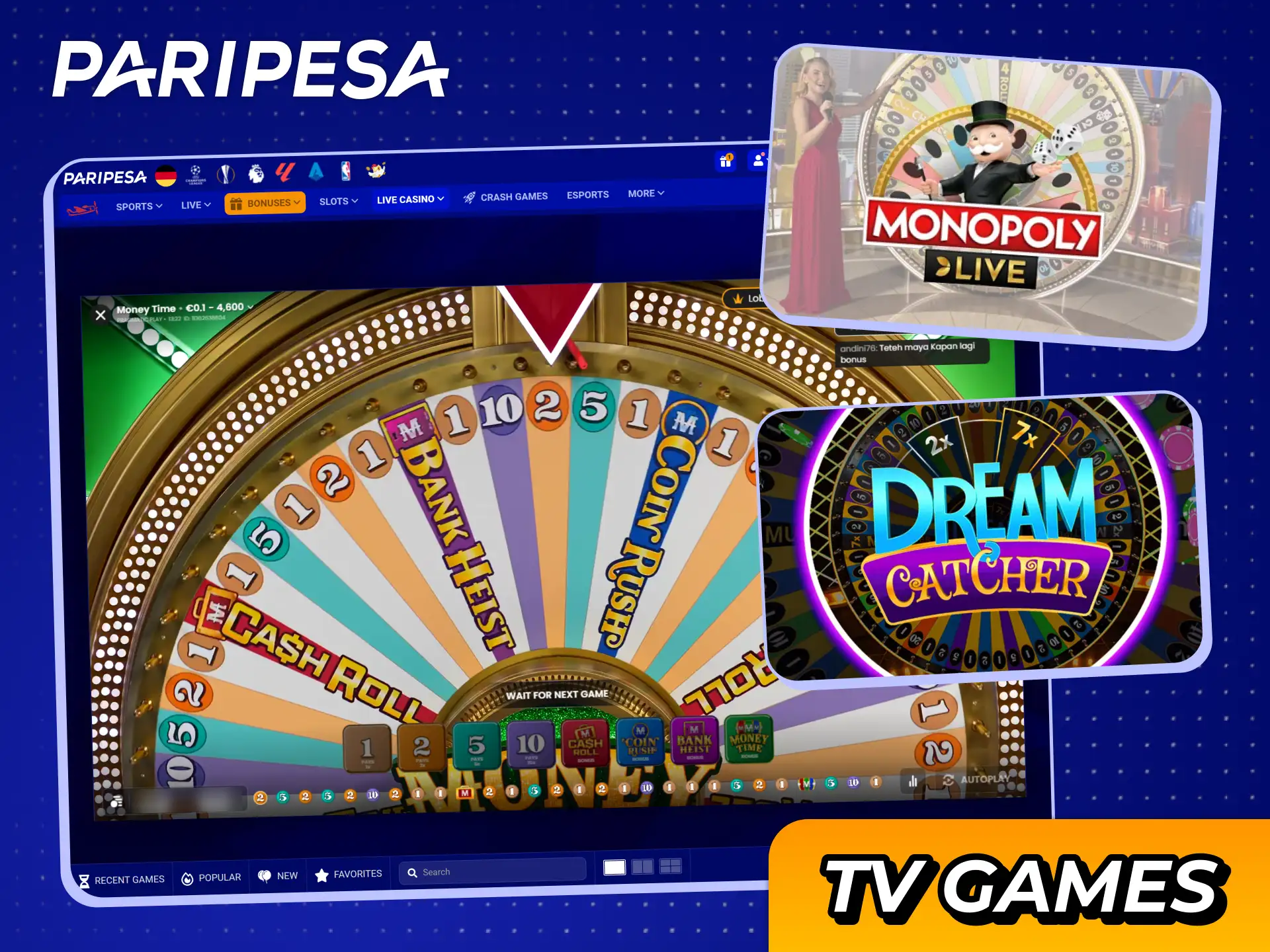 Win big prizes with casino tv shows at Paripesa.