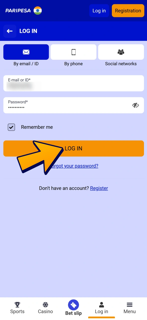 Click on Login button and enter your Paripesa account.