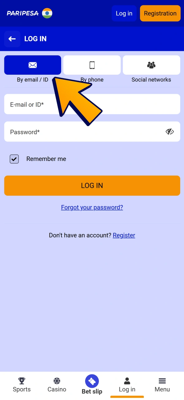 Choose your login method at Paripesa.