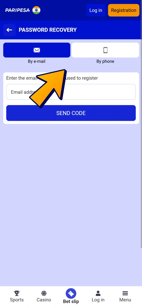 Select email or phone Paripesa account recovery.