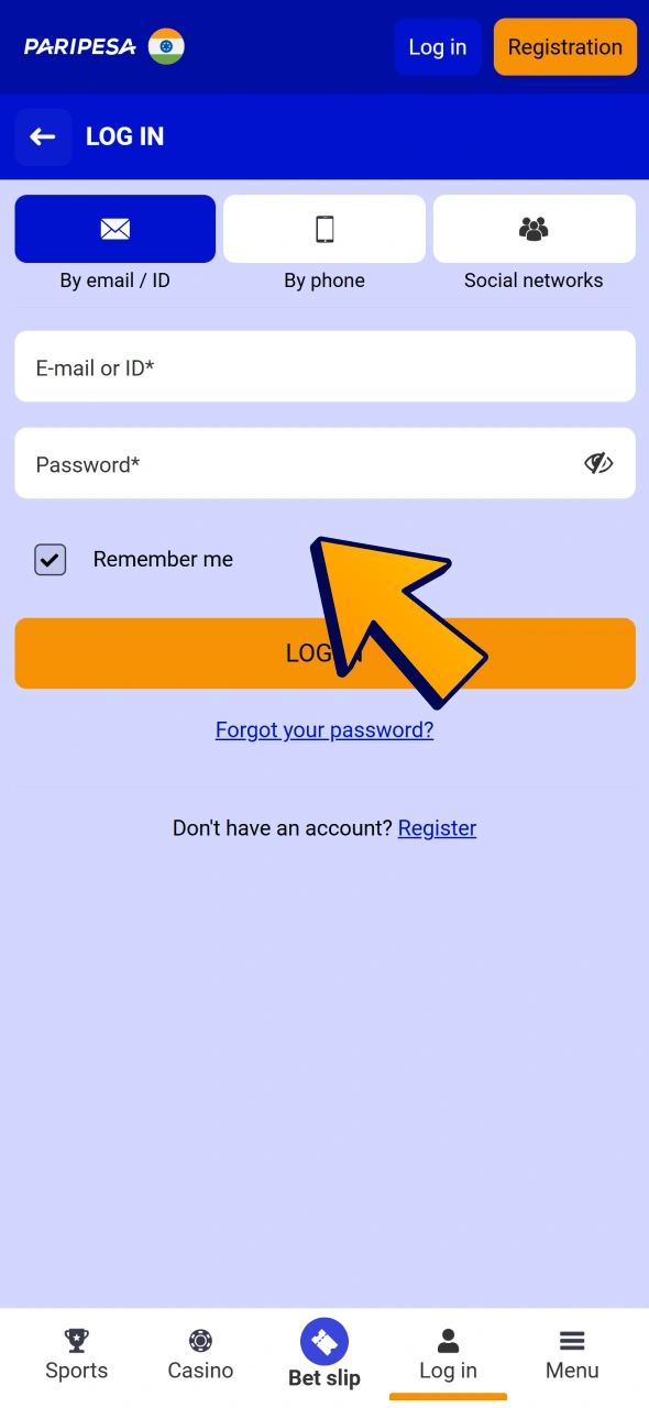 Login to your Paripesa account with new password.