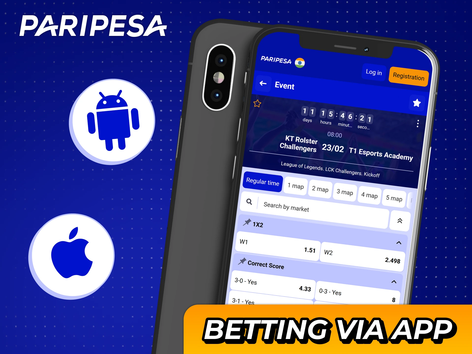 Start League of Legends betting at Paripesa app just in few steps.