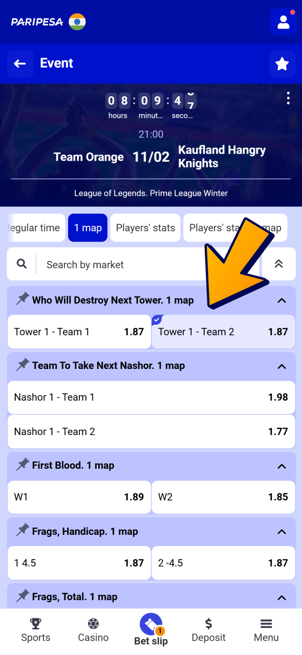 Place your League of Legends bet in few taps at Paripesa.