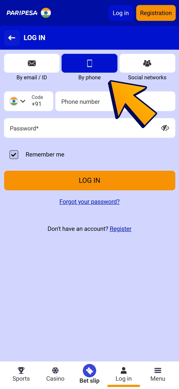 Select your login method from provided at Paripesa.