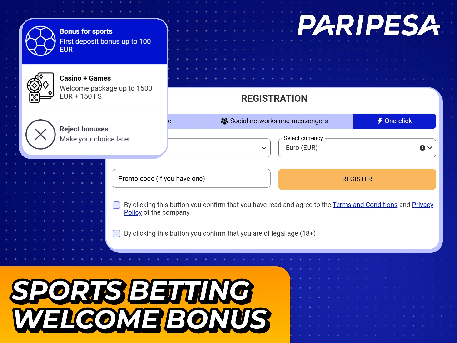 Claim your sports welcome bonus after creating your Paripesa account.