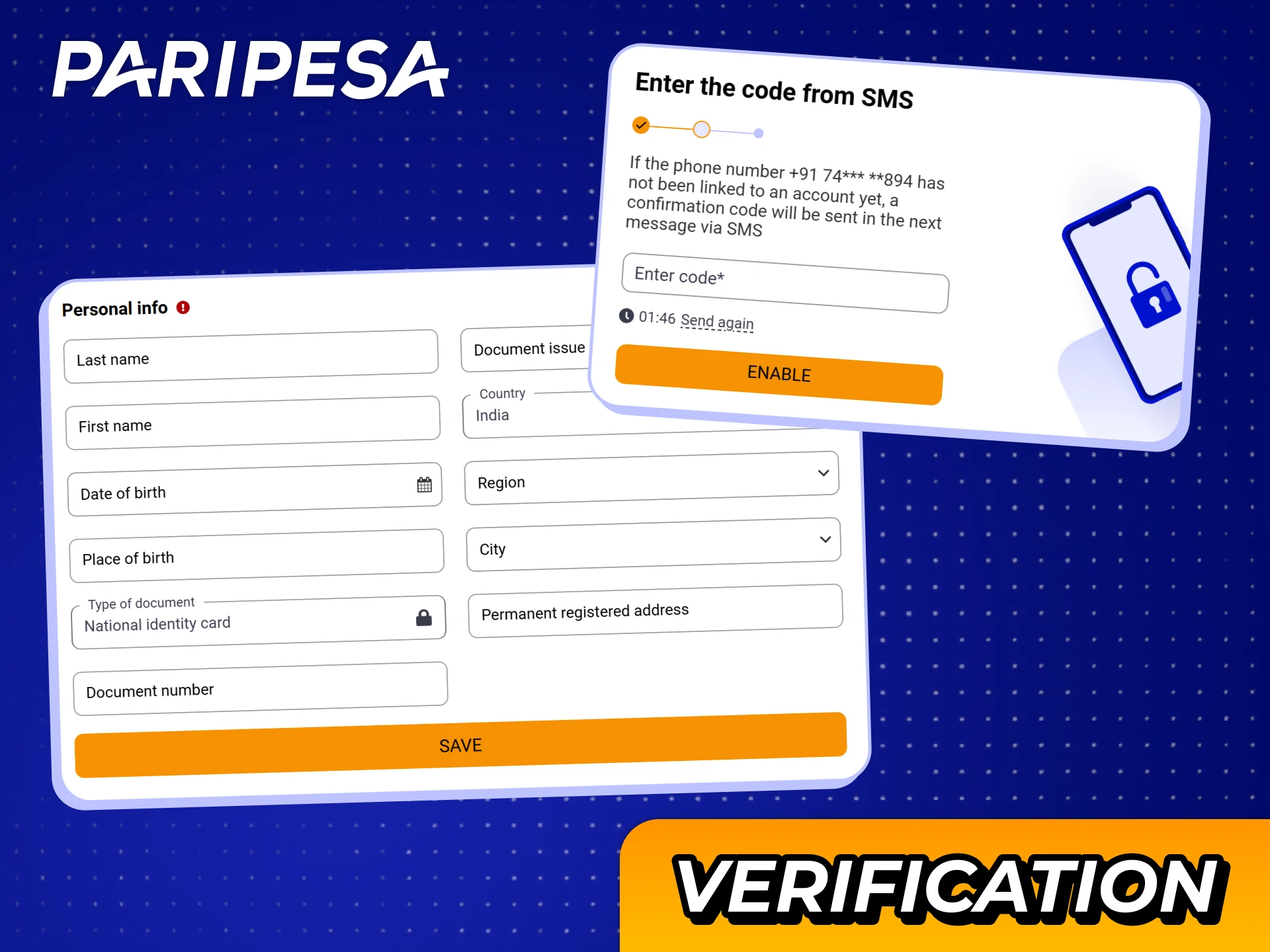 Verify account after creating it at Paripesa by confirming your phone number.