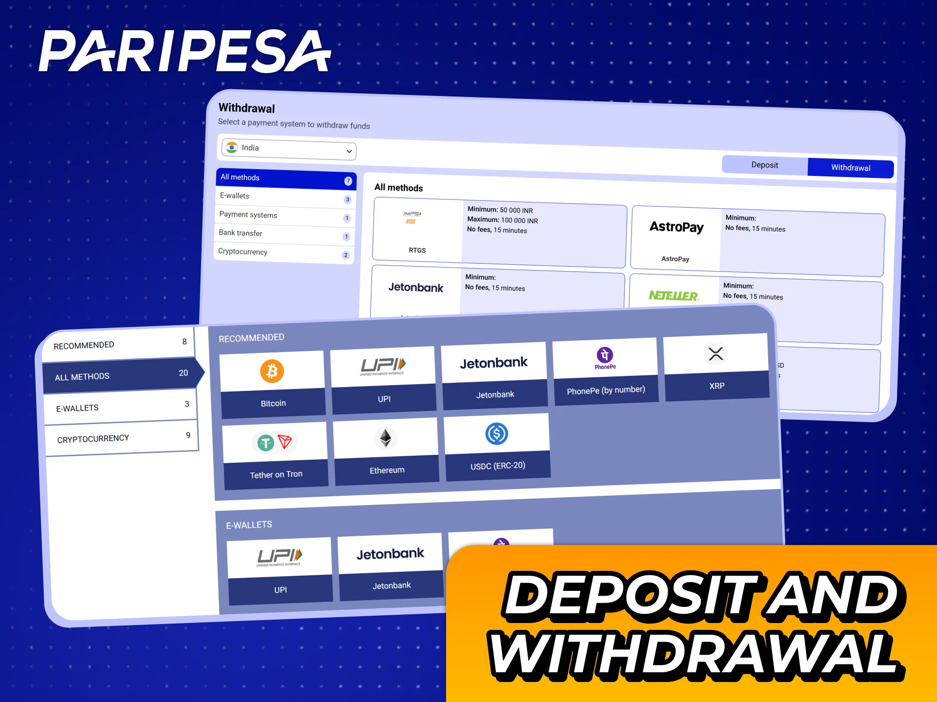 Deposit and withdraw your Paripesa funds with any provided method you like.
