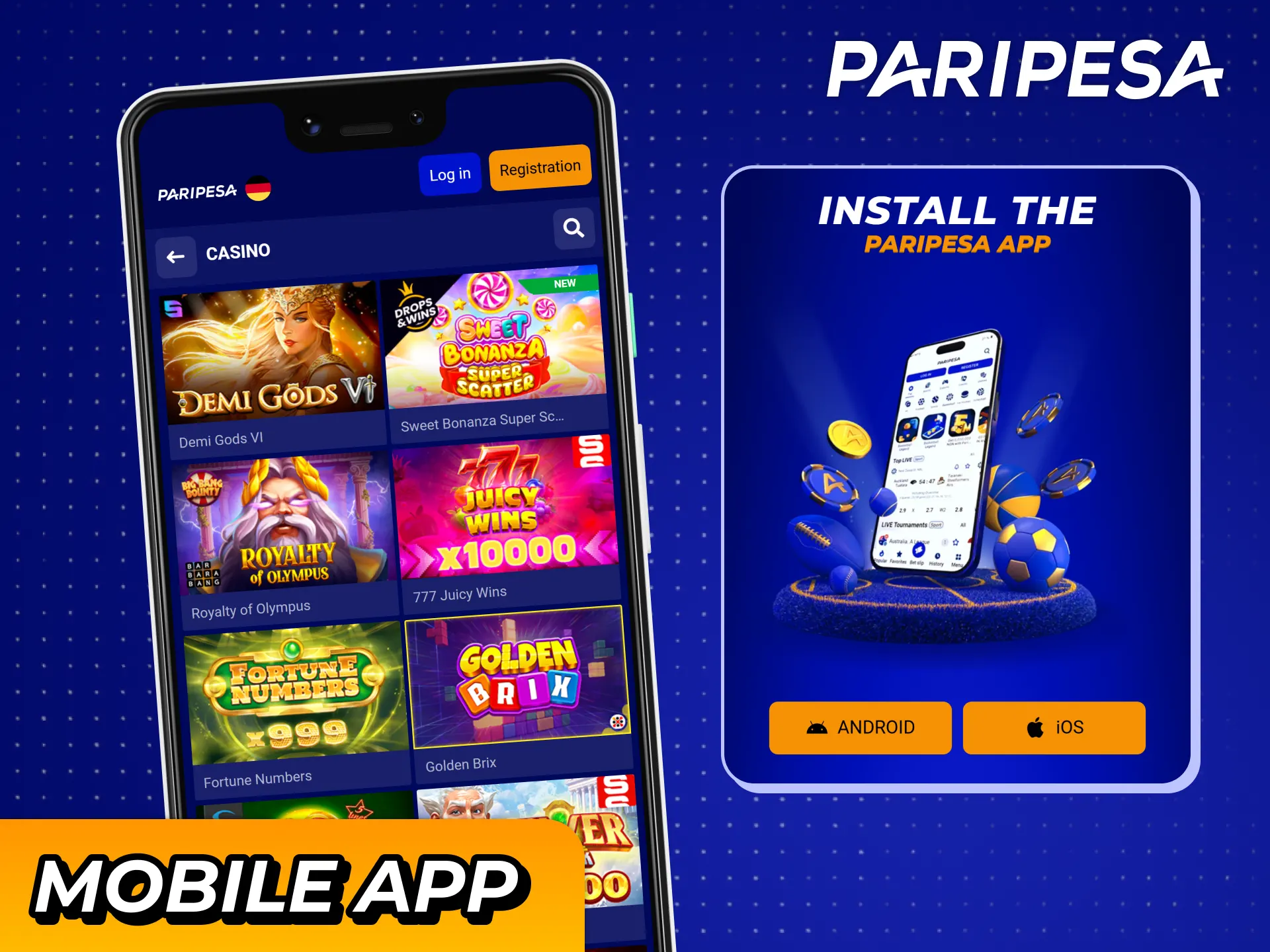 Download official Paripesa app for ios or android to play slots on your smartphone.