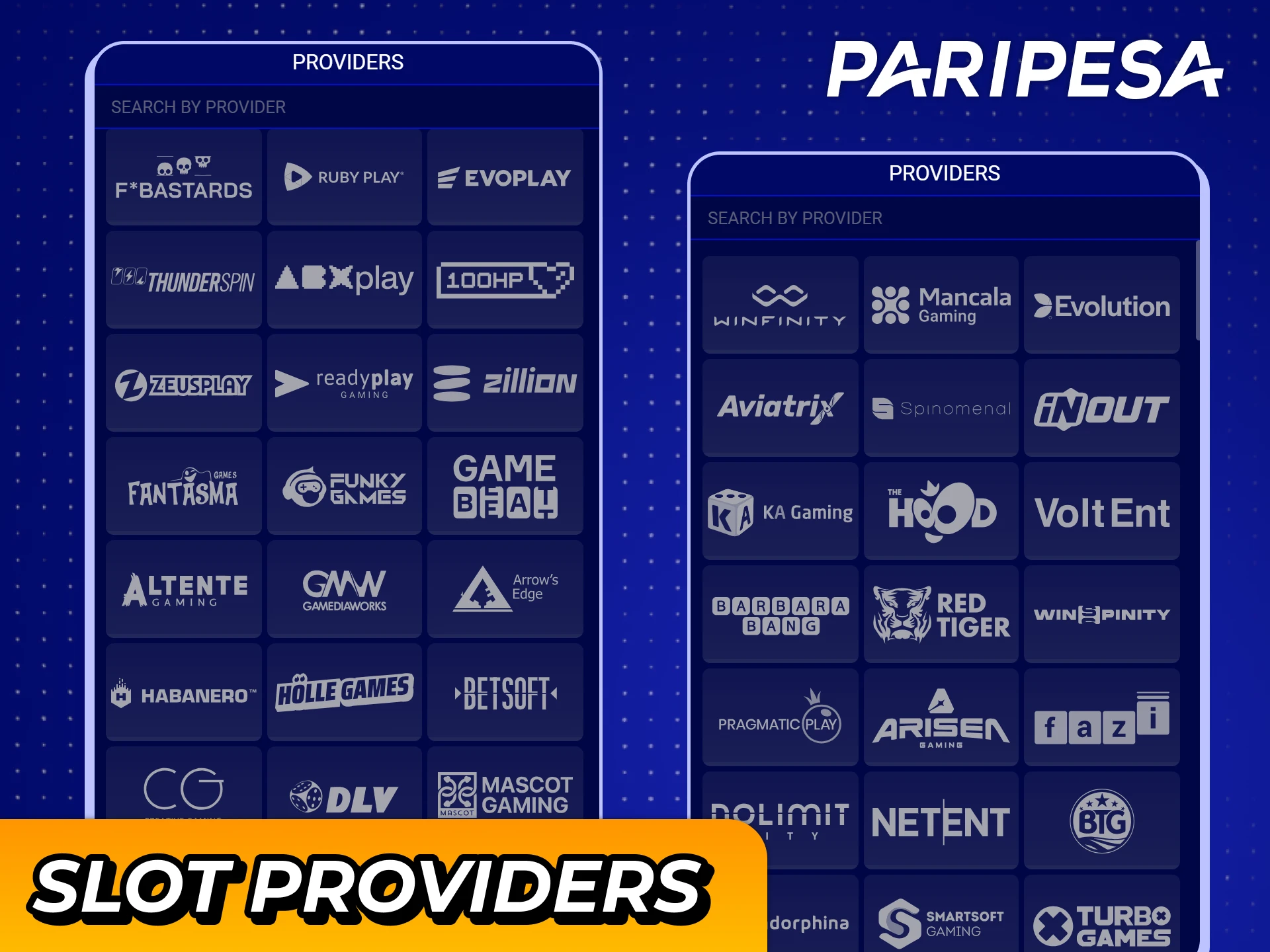 Play slots from trusted providers at Paripesa casino.