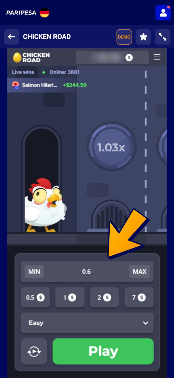 Set your bet amount and start playing slots at Paripesa.