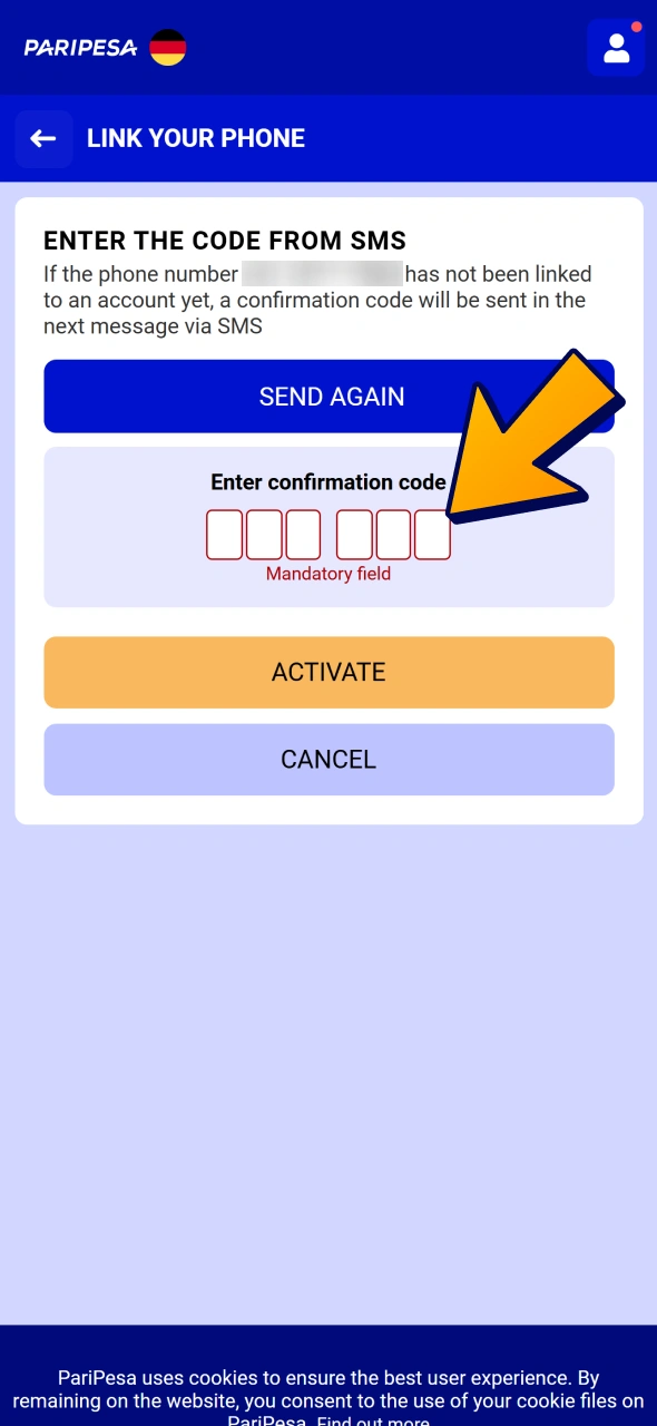 Verify your phone number and other personal information at Paripesa.