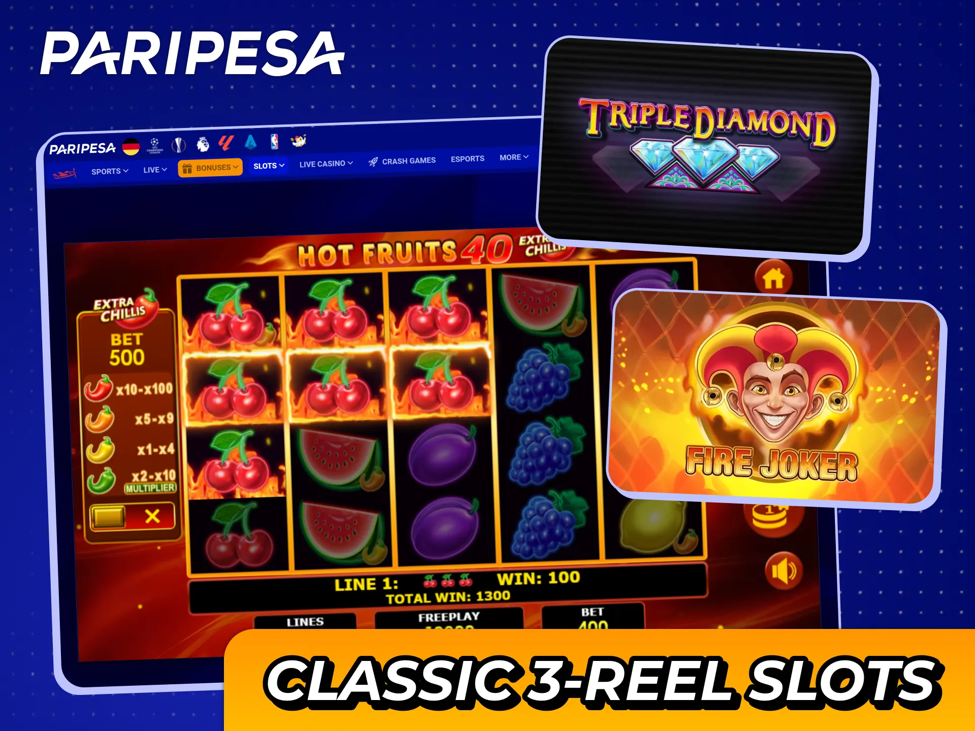 Play classic slots and win big at Paripesa casino.