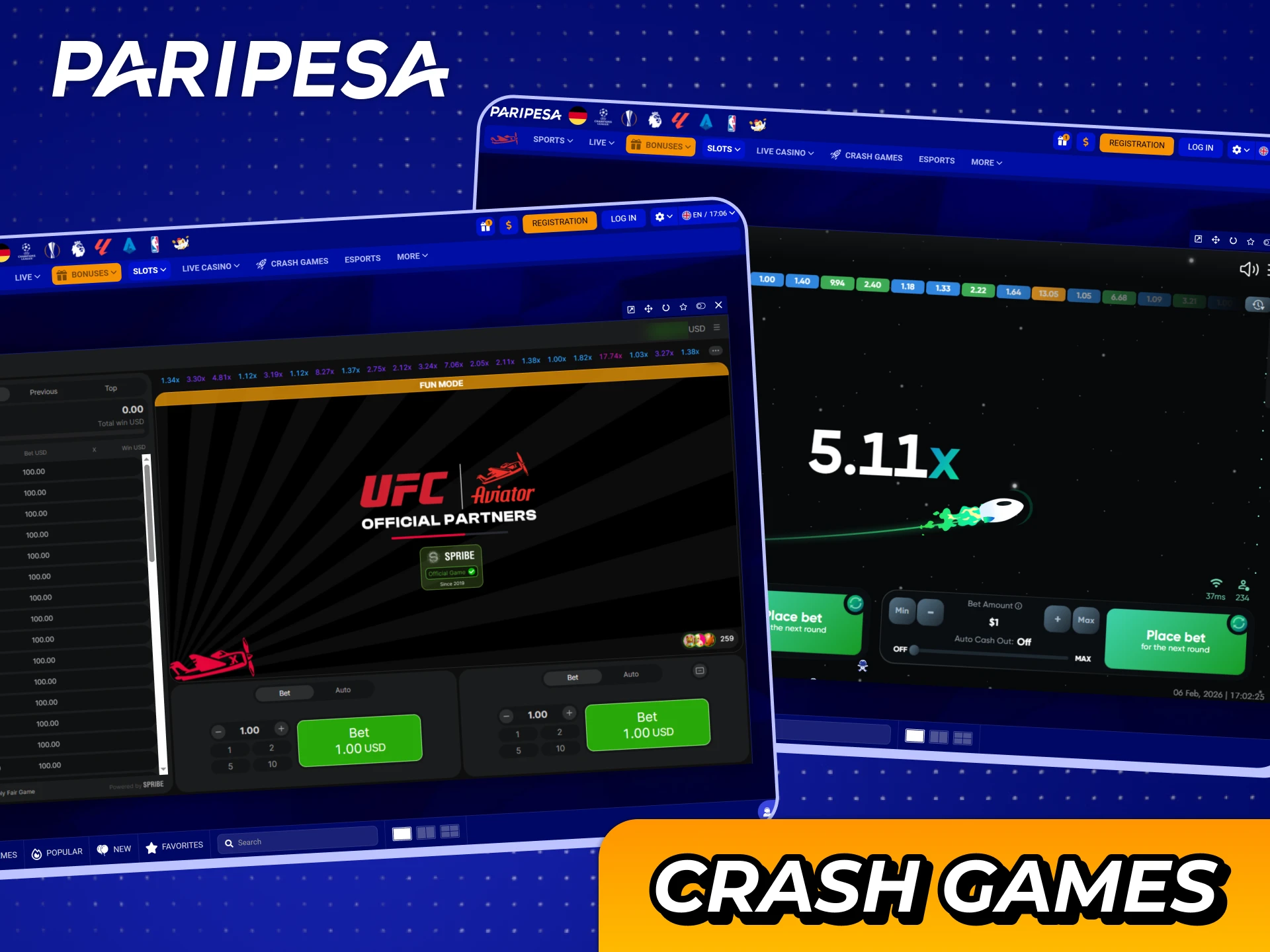 Play fast and get your winnings instantly at Paripesa crash games.