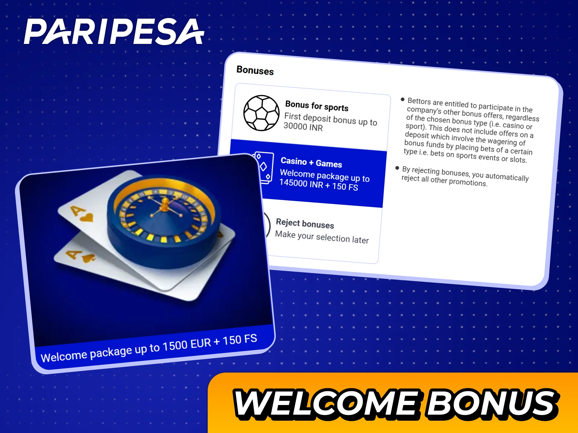 Claim welcome bonus for casino games at Paripesa registration or your account.