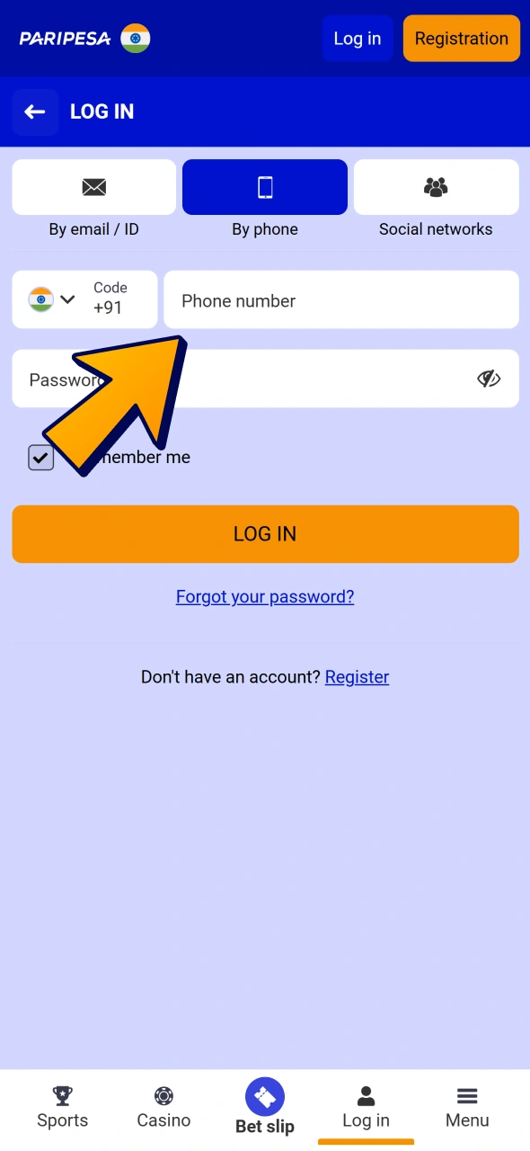 Create or log into your Paripesa account to start betting on tennis.