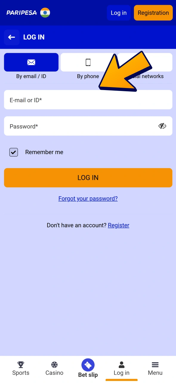 Create an account or login to existing one to verify your Paripesa profile.