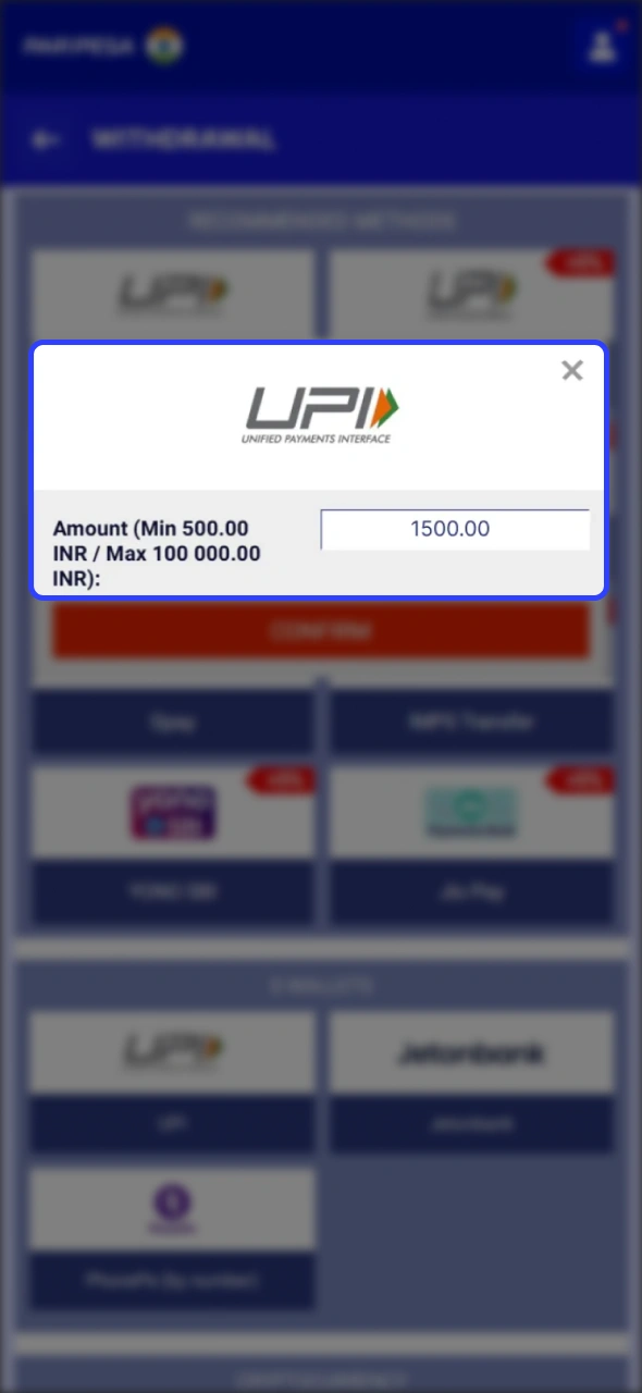 Enter amount of money you gonna withdraw from Paripesa.