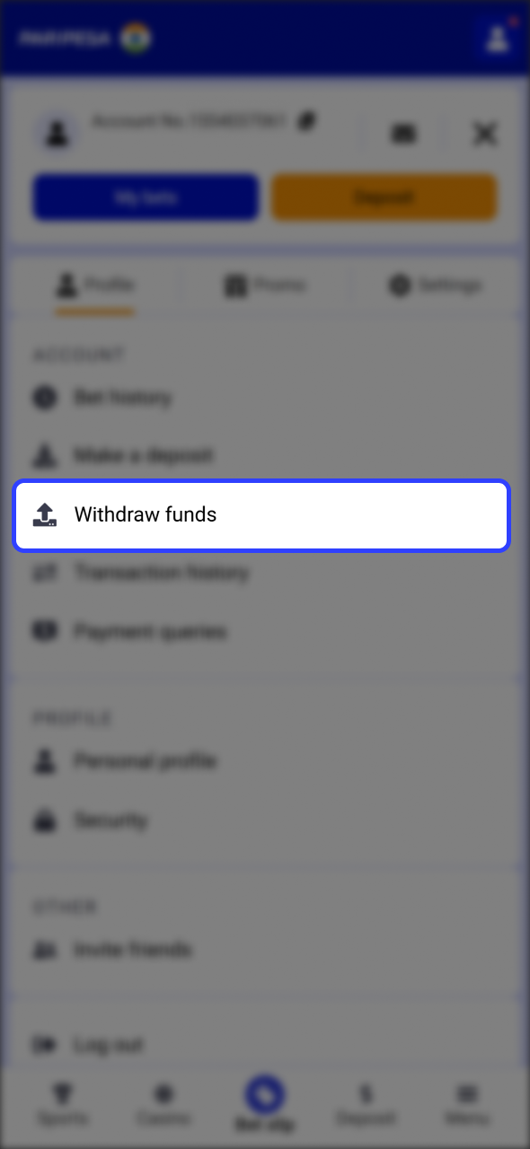 Find withdrawal section at official Paripesa website or app.