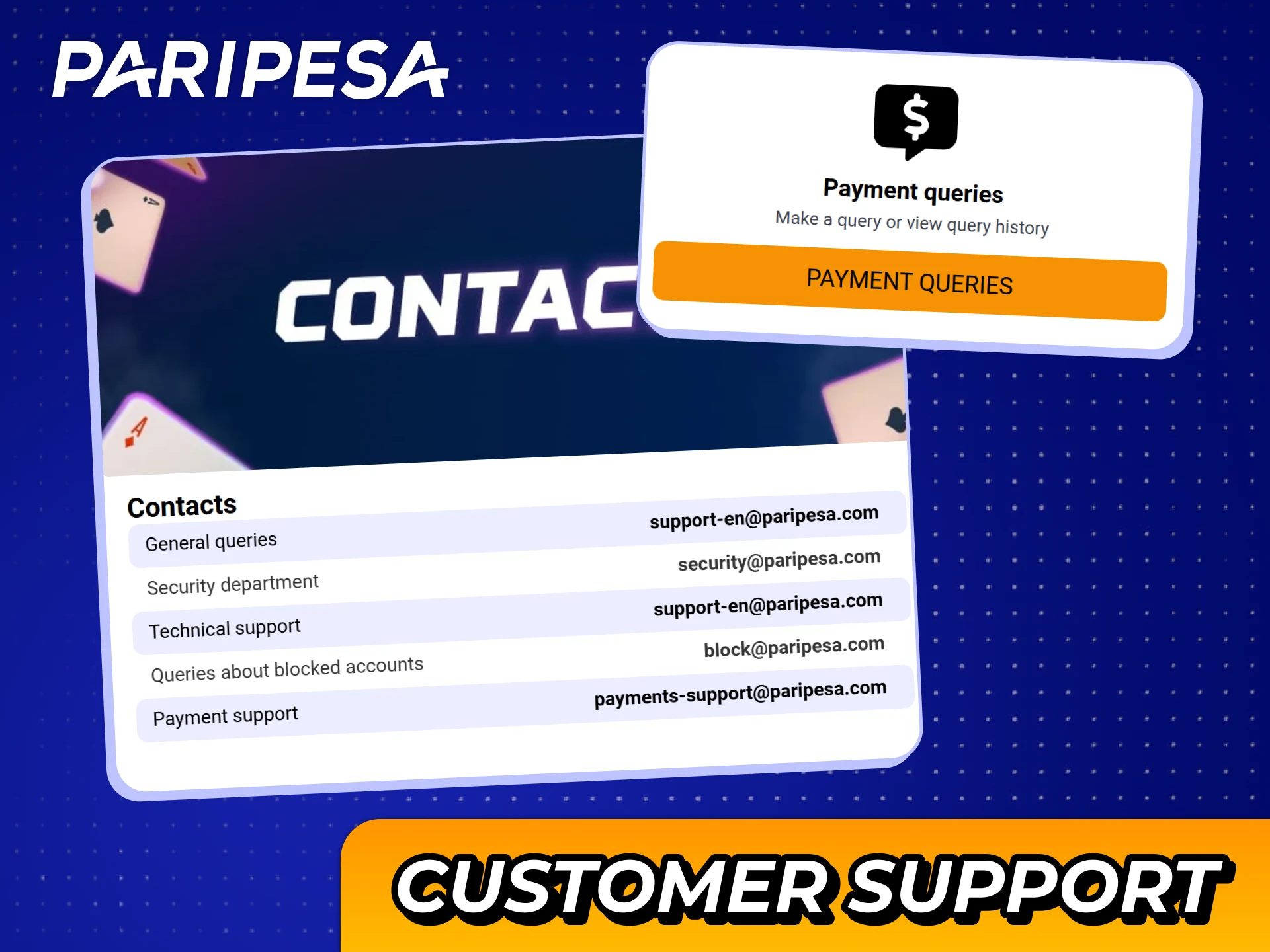 Reach 27/7 Paripesa support for any questions and problems with drawing out money from your account.